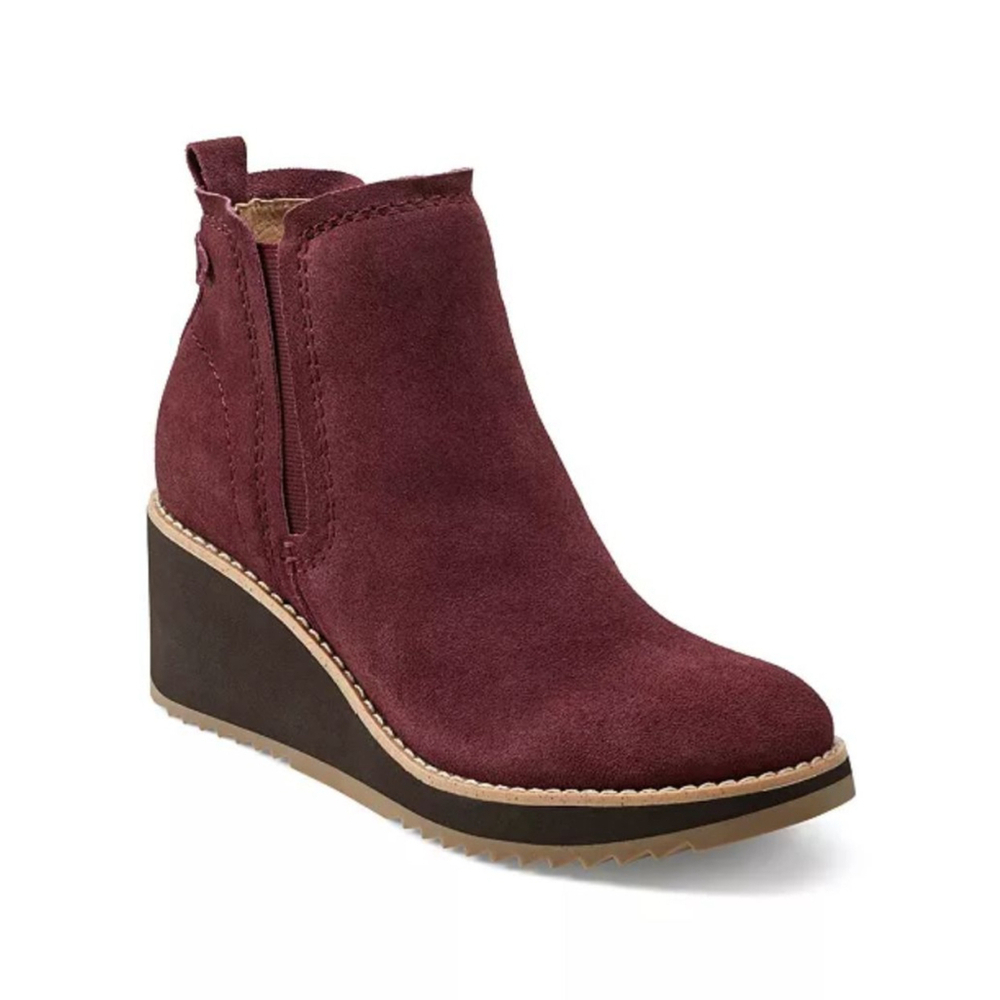Earth Cleia Dark Red Slip-On Round Toe Casual Wedge Booties NWT Sz 7.5 - Picture 2 of 9